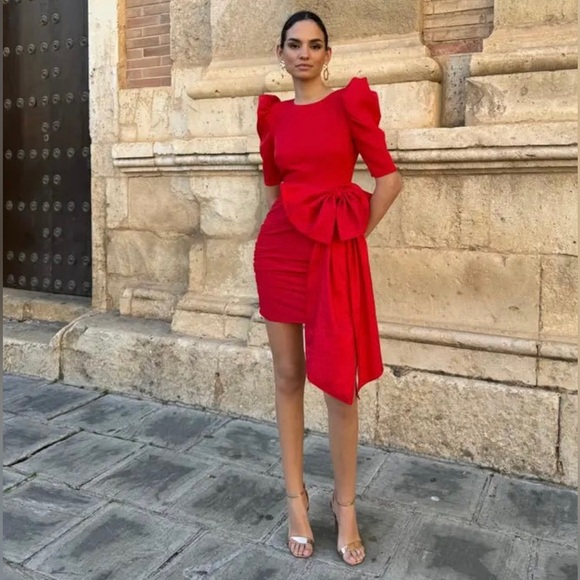 Red mini dress with bow sash -Brand New with Tags - Picture 2 of 5